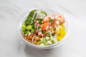 Poke Hawaiian dish, raw fish salad served as an appetizer or main course.