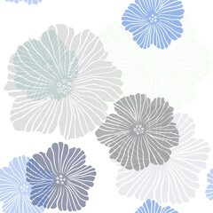 Light Blue, Green vector seamless natural artwork with flowers. Colorful illustration with flowers in doodle style. Design for textile, fabric, wallpapers.