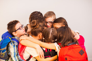 Obraz premium Joyful return of the pupils to school
