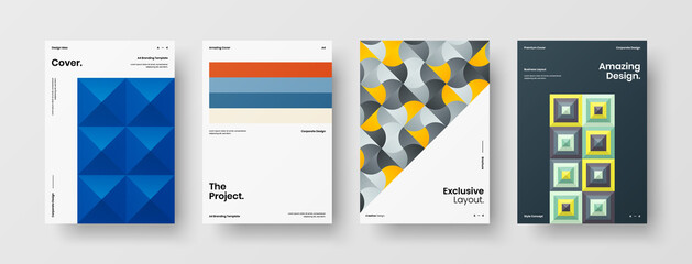 Company identity brochure template collection. Business presentation vector A4 vertical orientation front page mock up set. Corporate report cover abstract geometric illustration design layout bundle.
