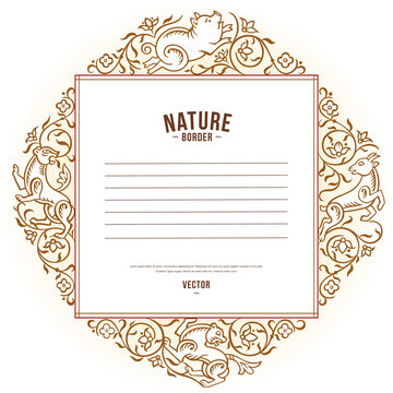 Vector abstract nature and animal vintage border