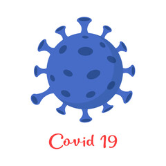 Coronavirus Cells or Bacteria Molecule. Virus COVID-19 Cell in Spherical Shape with Long Antennas. Vector flat Illustration on white background.