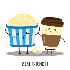 Cute happy popcorn and coffee vector design