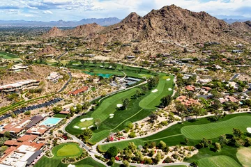 Peel and stick wall murals Arizona Picturesque Golf Course below Mummy Mountain