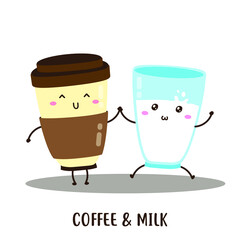 cute happy vector illustration of two cups coffee and milk