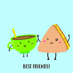 cute happy tea and sandwich vector design