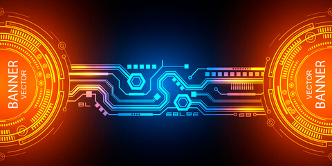 Obraz premium Neon technology background .Rotating gear of the future .Sci-Fi Futuristic Glowing HUD Display. Vector illustration. 