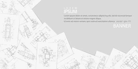 Fototapeta premium Engineering plan scheme . Technical drawing on white sheets of paper .Backgrounds of engineering subjects.Parts for industrial construction.Vector illustration . 