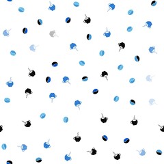Light BLUE vector seamless layout with coffee set. Gradient abstract collection of coffee cups and beans. Template of a black hot beverage in a cafe.