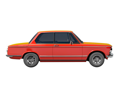 3D rendering red classic car on white background no shadow