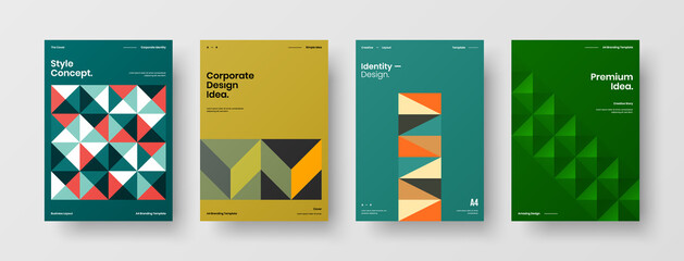 Company identity brochure template collection. Business presentation vector A4 vertical orientation front page mock up set. Corporate report cover abstract geometric illustration design layout bundle.
