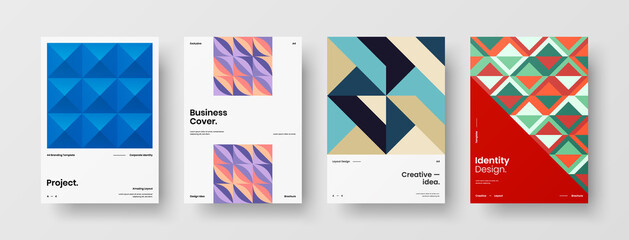 Company identity brochure template collection. Business presentation vector A4 vertical orientation front page mock up set. Corporate report cover abstract geometric illustration design layout bundle.