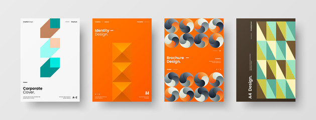 Company identity brochure template collection. Business presentation vector A4 vertical orientation front page mock up set. Corporate report cover abstract geometric illustration design layout bundle.