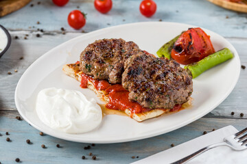 Turkish traditional kofte. Spicy meatballs Kebab or Kebap.