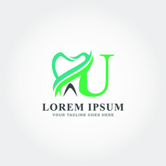 initial letter U blended with teeth logo for dentist clinic