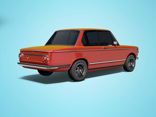 Obraz na płótnie Canvas 3D rendering red classic car with tinted windows rear view on blue background with shadow