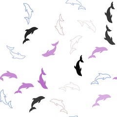 Light Multicolor vector seamless background with dolphins. Shining illustration of colorful gradient sea dolphins. Pattern for marine leaflets.