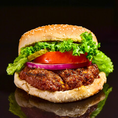 grill big hamburger with cheese inside