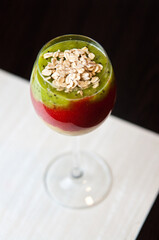 Fruit mousse in glasses, summer delicacy