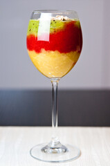 Fruit mousse in glasses, summer delicacy