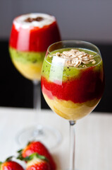 Fruit mousse in glasses, summer delicacy