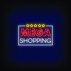 Mega Shopping Neon Signs Style Text Vector