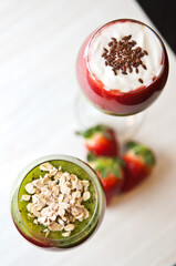 Fruit mousse in glasses, summer delicacy