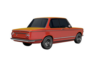 3D rendering red classic car with tinted windows rear view on white background no shadow
