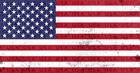 American flag with USA word and stars and stripes on grunge background