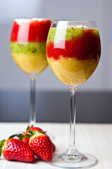Fruit mousse in glasses, summer delicacy
