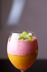 Fruit mousse in glasses, summer delicacy