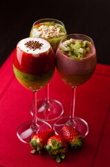 Fruit mousse in glasses, summer delicacy
