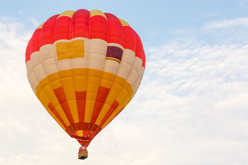 hot air balloon over blue sky. Composition of nature and blue sky background