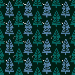 Seamless pattern with hand drawn сhristmas tree. Abstract doodle drawing winter wood. Vector art Holidays illustration