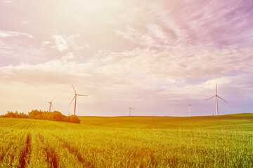 Wind turbine in the field. Wind power energy concept