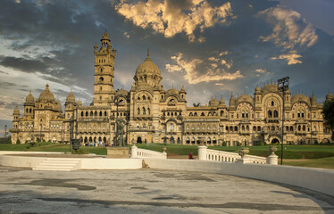 Fototapeta na wymiar Vadodara, India - November 16, 2012: Front view of the Lakshmi Vilas Palace in the state of Gujarat, was constructed by the Gaekwad maratha family, who ruled the Baroda State
