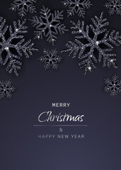 Naklejka na ściany i meble Elegant Christmas Background with Shining Gold Snowflakes. Vector ertical illustration