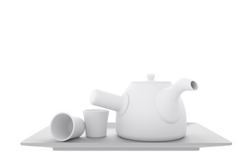 japanese traditional with sake cup and bottle on white background.3D rendering
