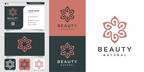 Logo beauty minimalist and business card with line art design template Premium Vector