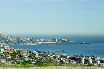 Fototapeta na wymiar Panoramic View of the Port of Valparaíso Chile