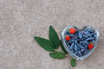 honeysuckle berries on a concrete background.