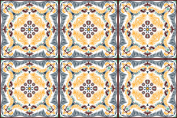 Bandana print. Women's shawl with floral pattern. Mediterranean wallpaper. Portuguese tile azulejo. Turkish ornament. Spanish porcelain. Ceramic dishes. 