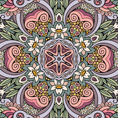 Vector ethnic hand drawn color seamless pattern