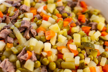 cooked vegetables and meat to create a salad, cold dishes