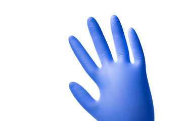Fototapeta na wymiar blue rubber glove on a light background
