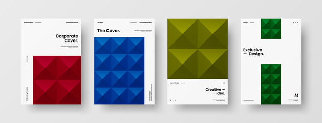 Company identity brochure template collection. Business presentation vector A4 vertical orientation front page mock up set. Corporate report cover abstract geometric illustration design layout bundle.