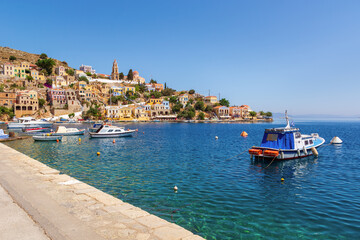 View of beautiful bay of Symi island, Greece