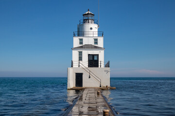 Fototapeta na wymiar Manitowoc North Breakwater Lighthouse in Manitowoc, Wisconsin in summer