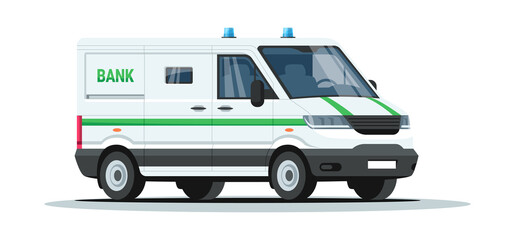 Bank armored truck semi flat RGB color vector illustration. Transportation for financial services. Safe money delivery with vehicle. Van isolated cartoon object on white background