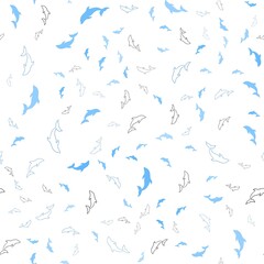 Light BLUE vector seamless background with dolphins. Decorative design in natural style with sea dolphins. Template for natural magazines.